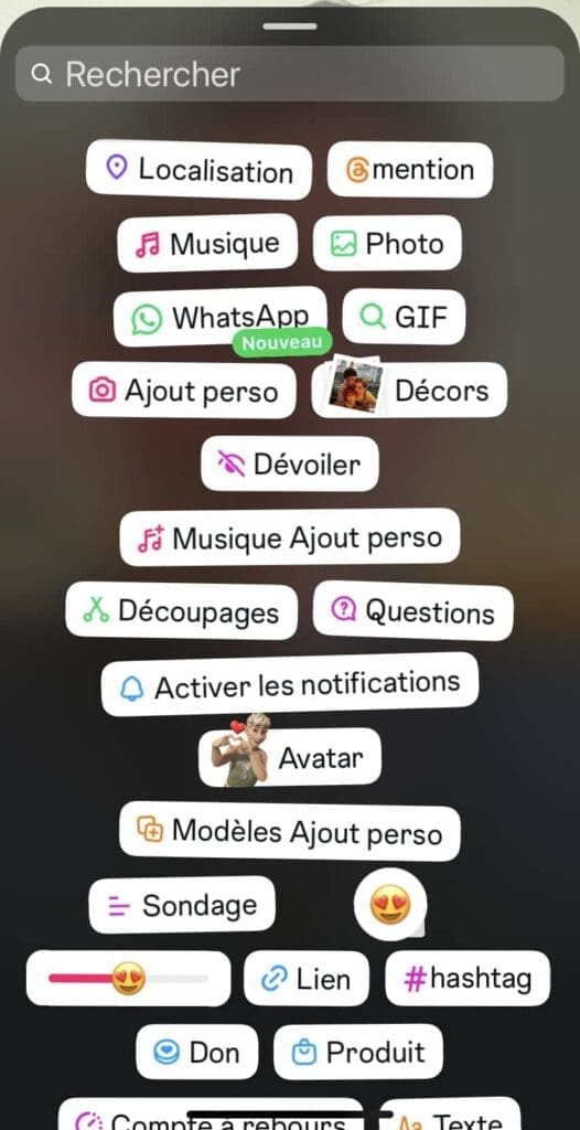 Ajout d'un sticker whatsapp depuis une story Instagram
